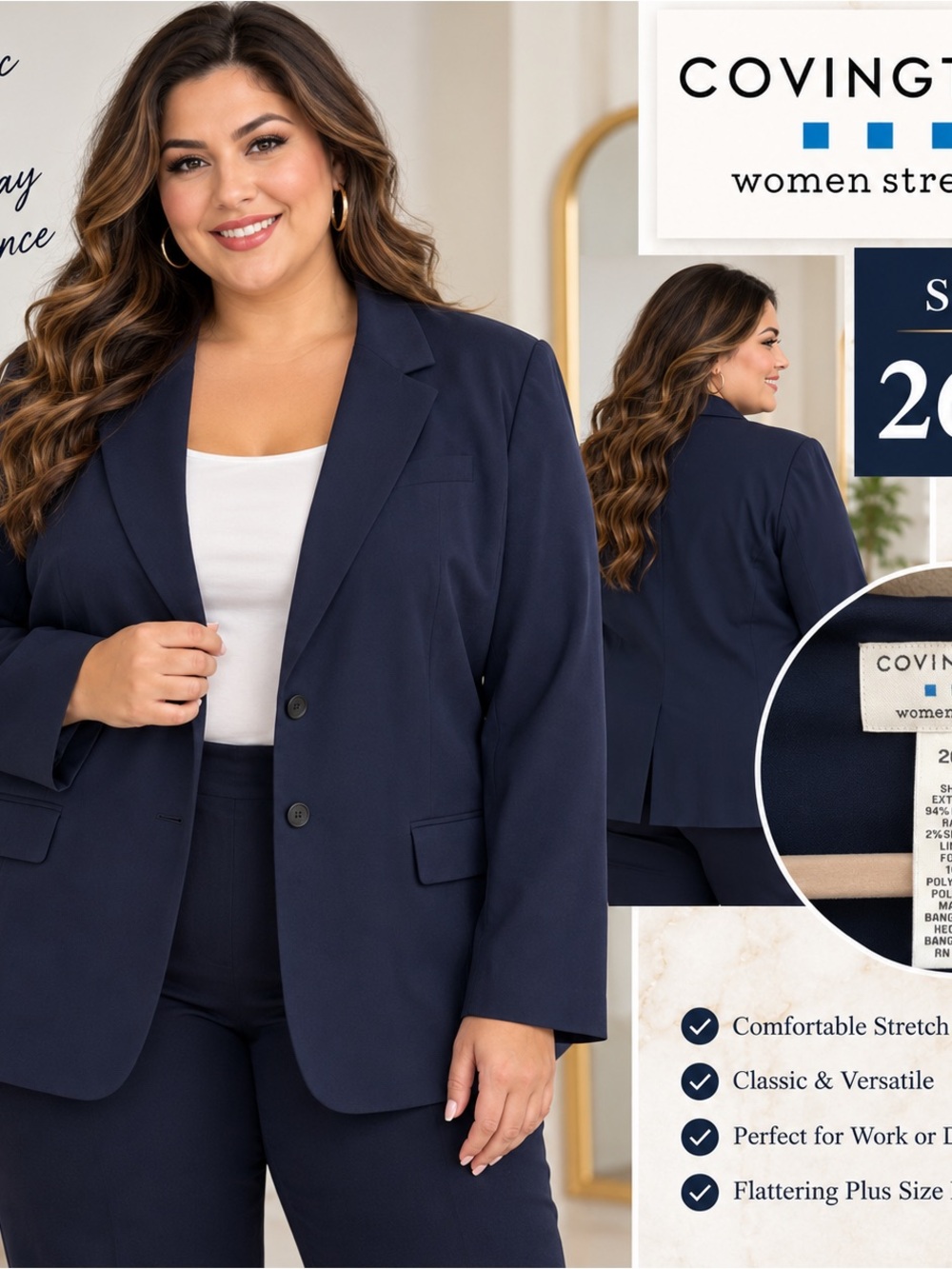 Covington Navy Plus-Size Stretch Suit Jacket